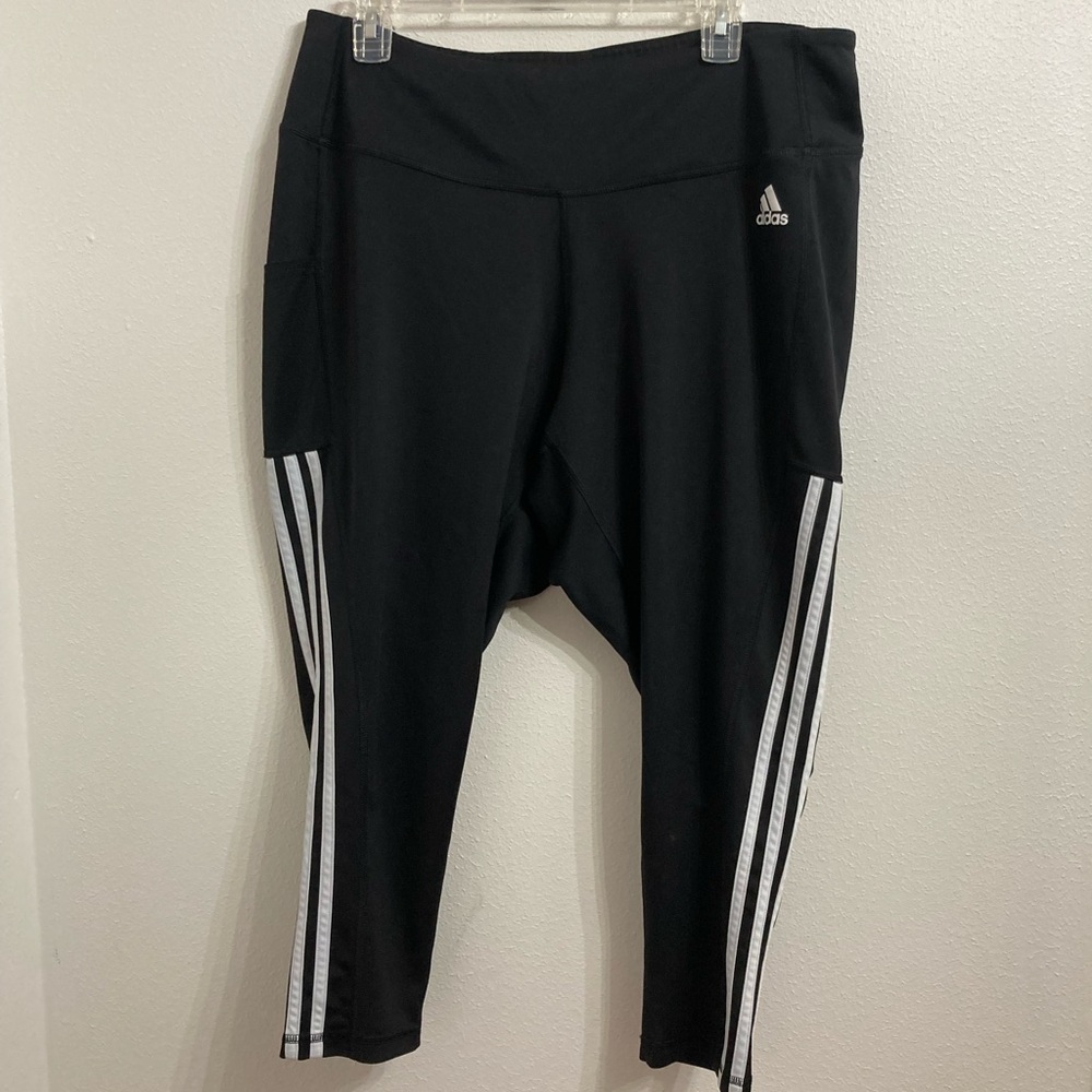 EUC Adidas Aeroready Black Athletic Leggings with White Stripes Size: 2X - Picture 4 of 11